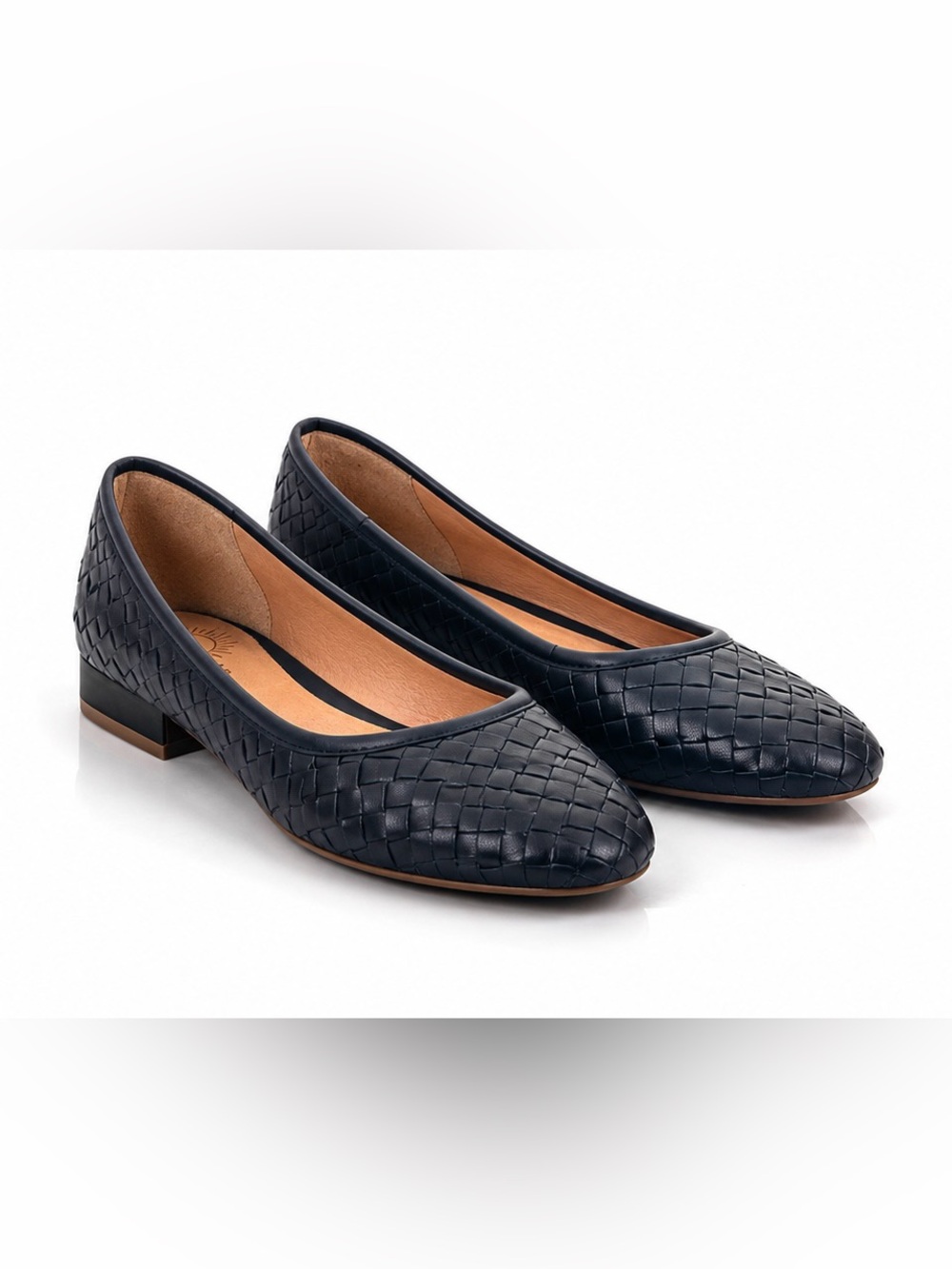 BRIOSO Navy Blue Woven Ballet Flats — Leather